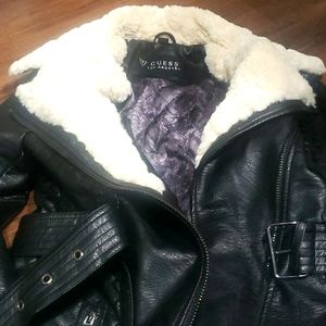 Guess leather fur coat